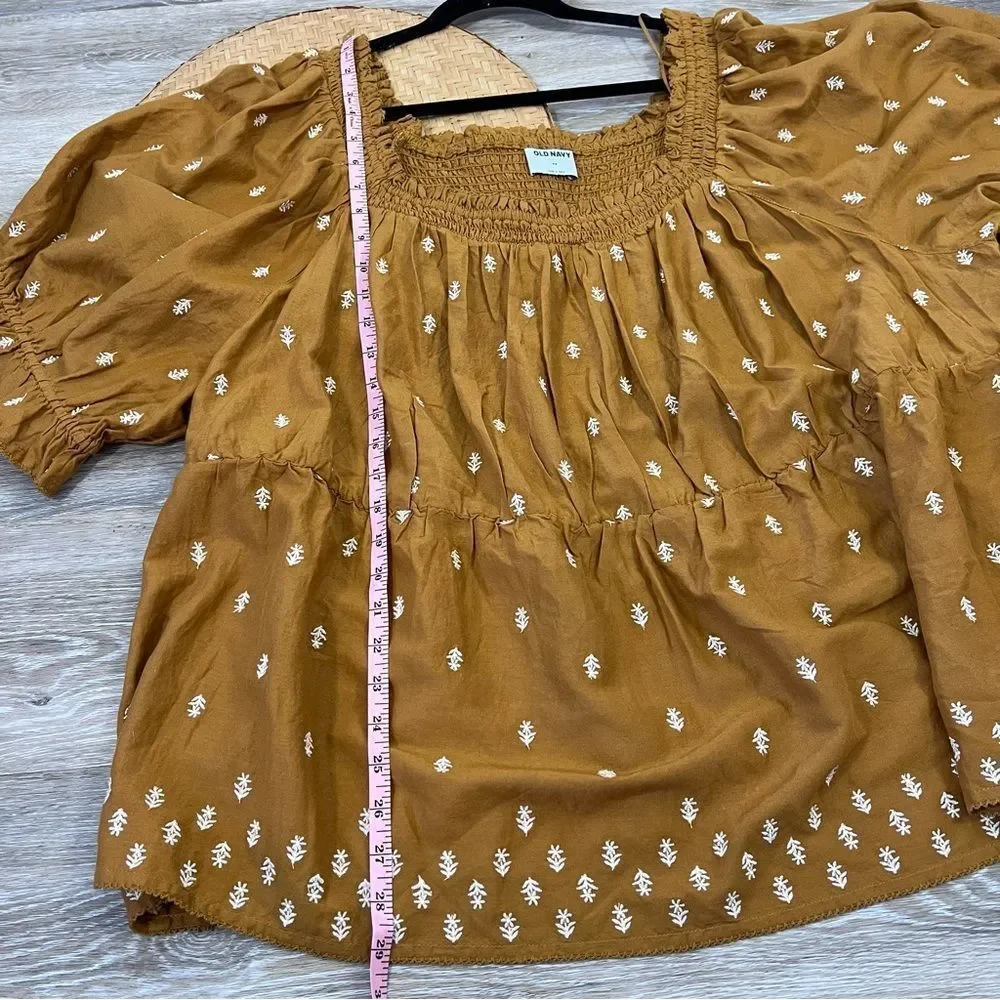 Nwt old navy‎ mustard yellow smocked embroidered puff sleeve blouse